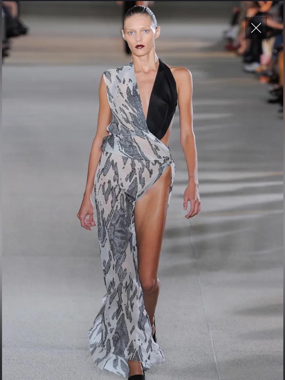 Asymmetrical Black and White Printed One-Shoulder Dress